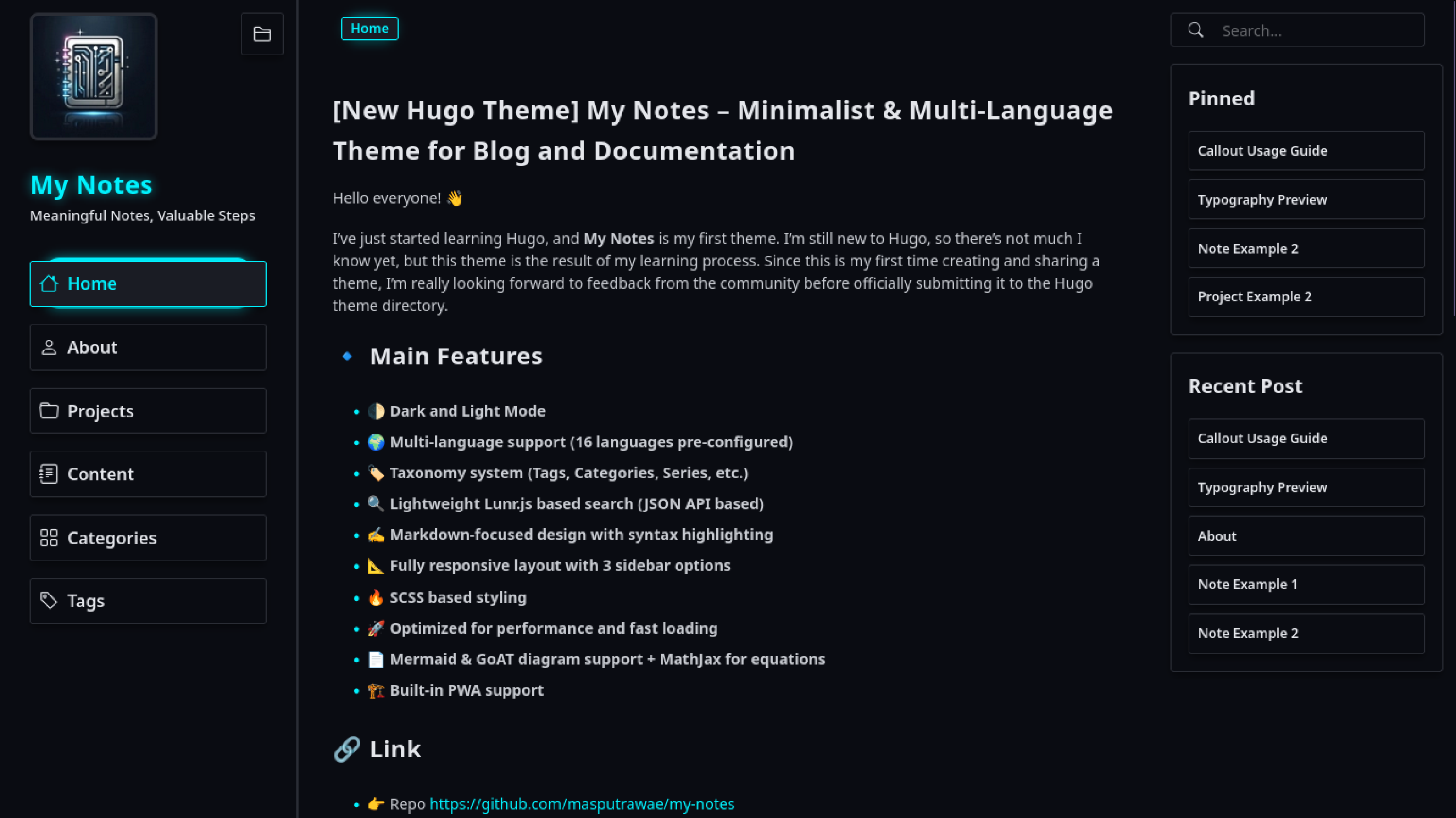 My Notes Hugo Theme